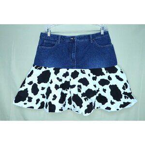 Vintage Westport Skirt Denim and Cowprint Stretch Cotton Blend Women's Size 14
